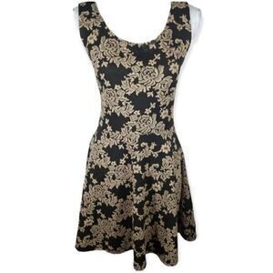 VIBE SPORTSWEAR BLACK & FLORAL BEIGE DRESS SZ.L EUC L.